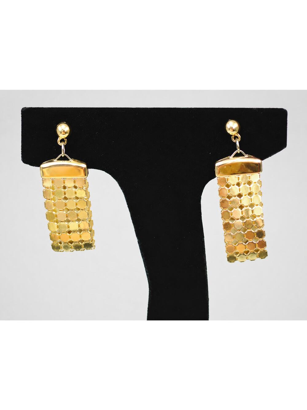Vintage Mesh Long Dangle Pierced Earrings, 1.5" Gold-tone Edgy Drops gp-22